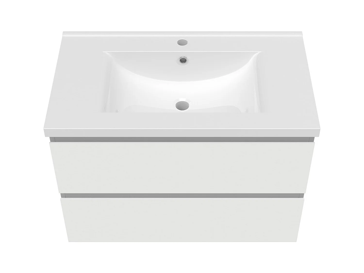 AICA Ensemble meuble de salle de bain Vasque L.79cm 2 tiroirs + lavabo + LED Miroir Rond 80cm,Blanc