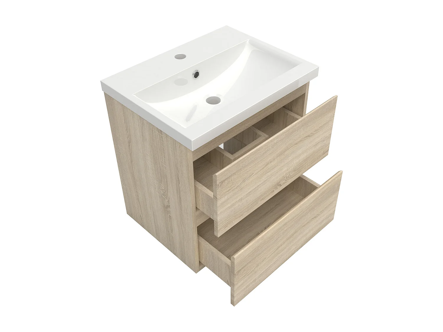 Ensemble meuble vasque L.50cm 2 tiroirs + lavabo + LED miroir 60cm + 2*colonne,chêne