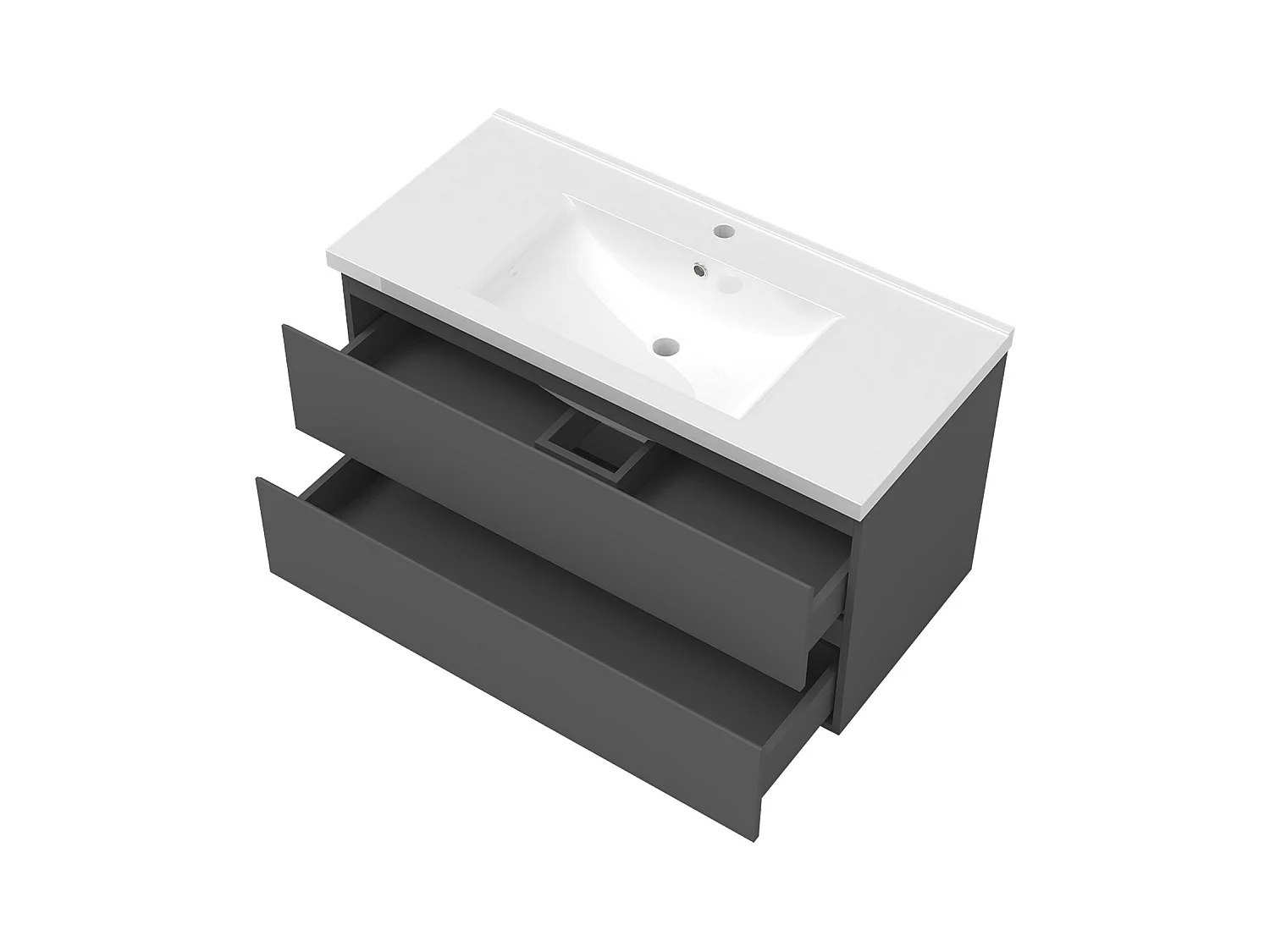 AICA Ensemble meuble de salle de bain Vasque L.99cm 2 tiroirs + lavabo + LED Miroir Rond 100cm + Colonne, Anthracite