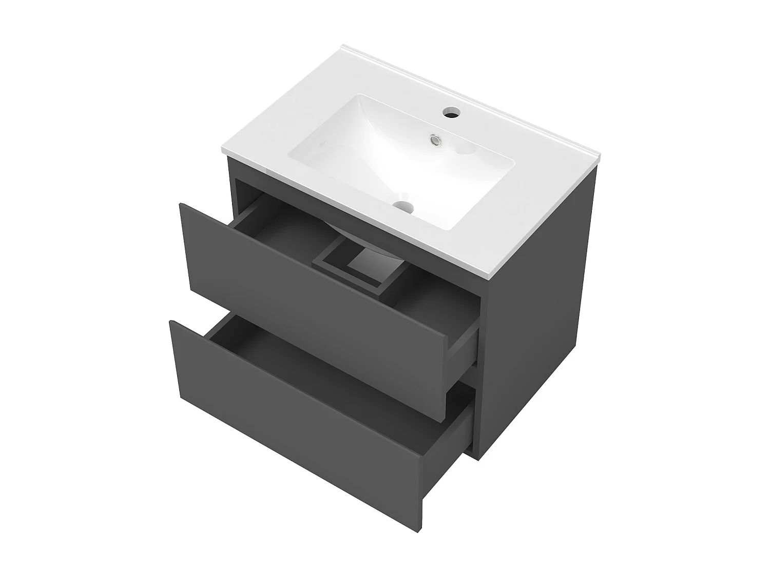 Ensemble meuble vasque L.60cm 2 tiroirs + lavabo + LED miroir rond 60cm + colonne B,anthracite aica