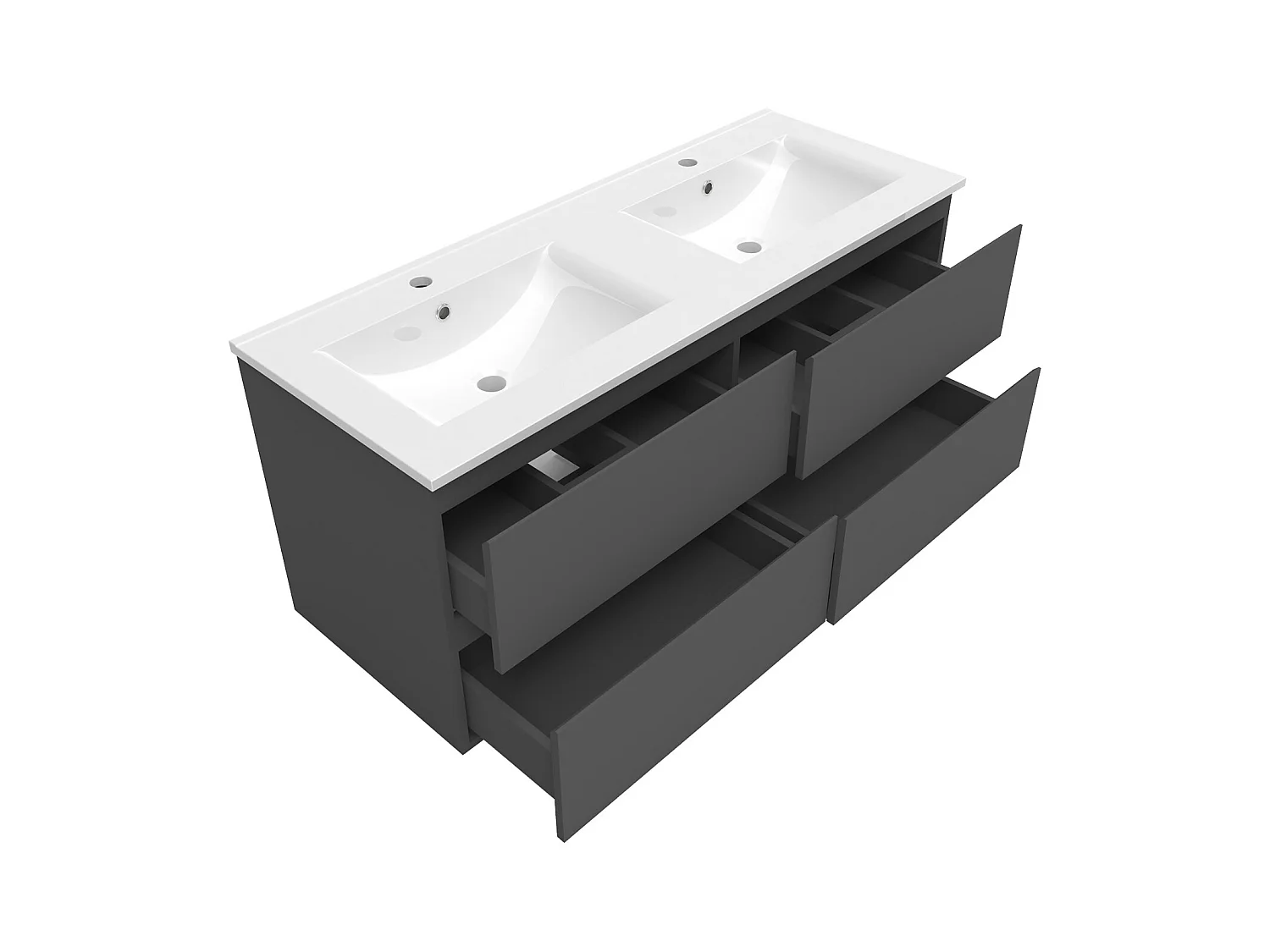 AICA Ensemble meuble de salle de bain double Vasque 120cm avec 4 tiroirs + lavabo + 2*LED Miroirs Rond 60cm + Colonne, Anthracite