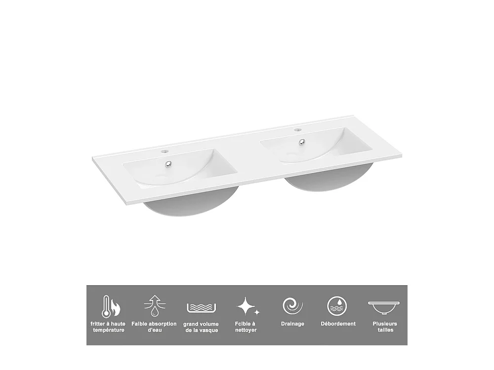 AICA Ensemble meuble de salle de bain double Vasque 120cm + 4 tiroirs + lavabo + 2*LED Miroirs Rond 60cm,Blanc