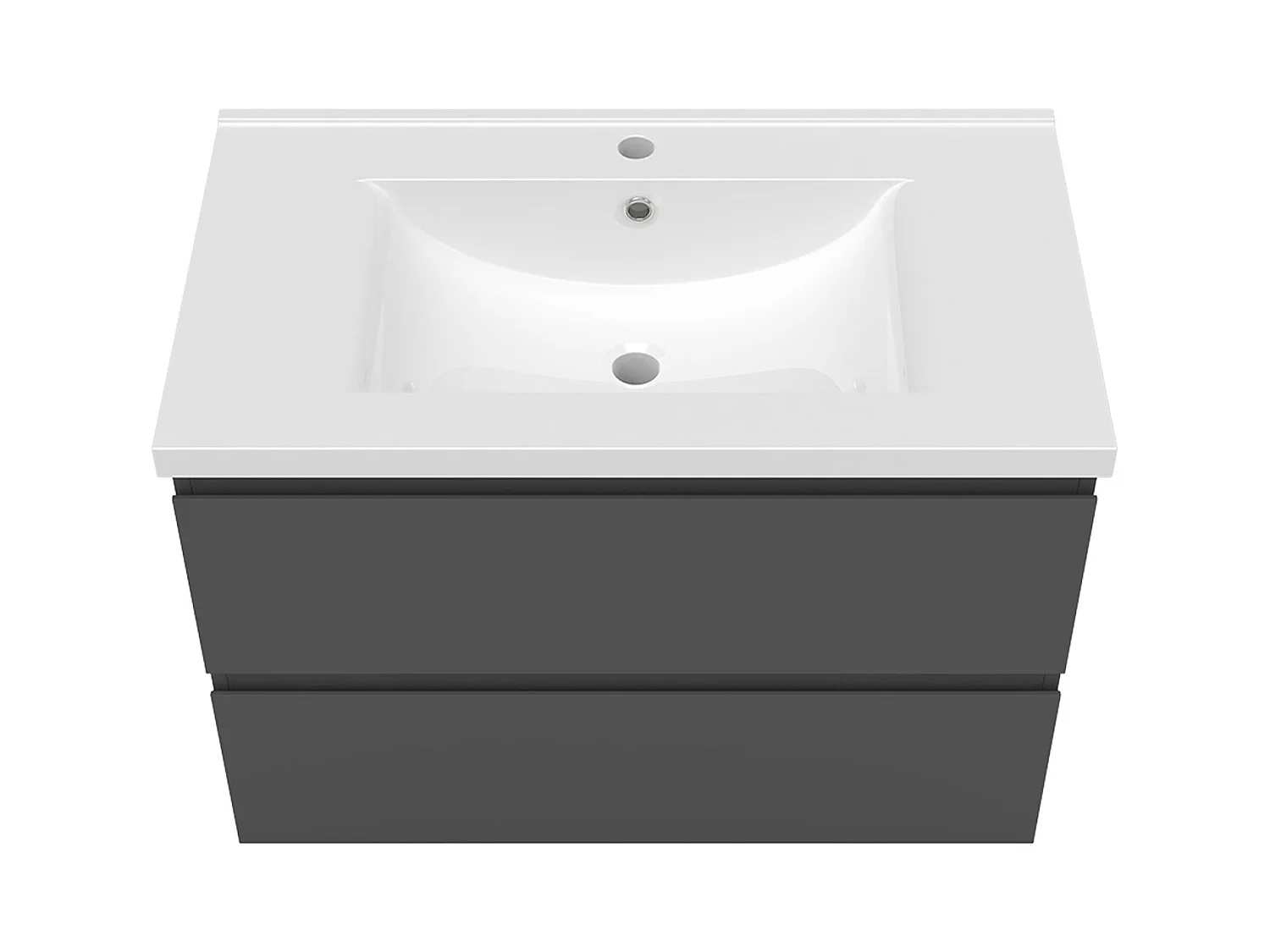 AICA Ensemble meuble de salle de bain Vasque 79cm + 2 tiroirs + lavabo + LED Miroir Rond 60cm, Anthracite