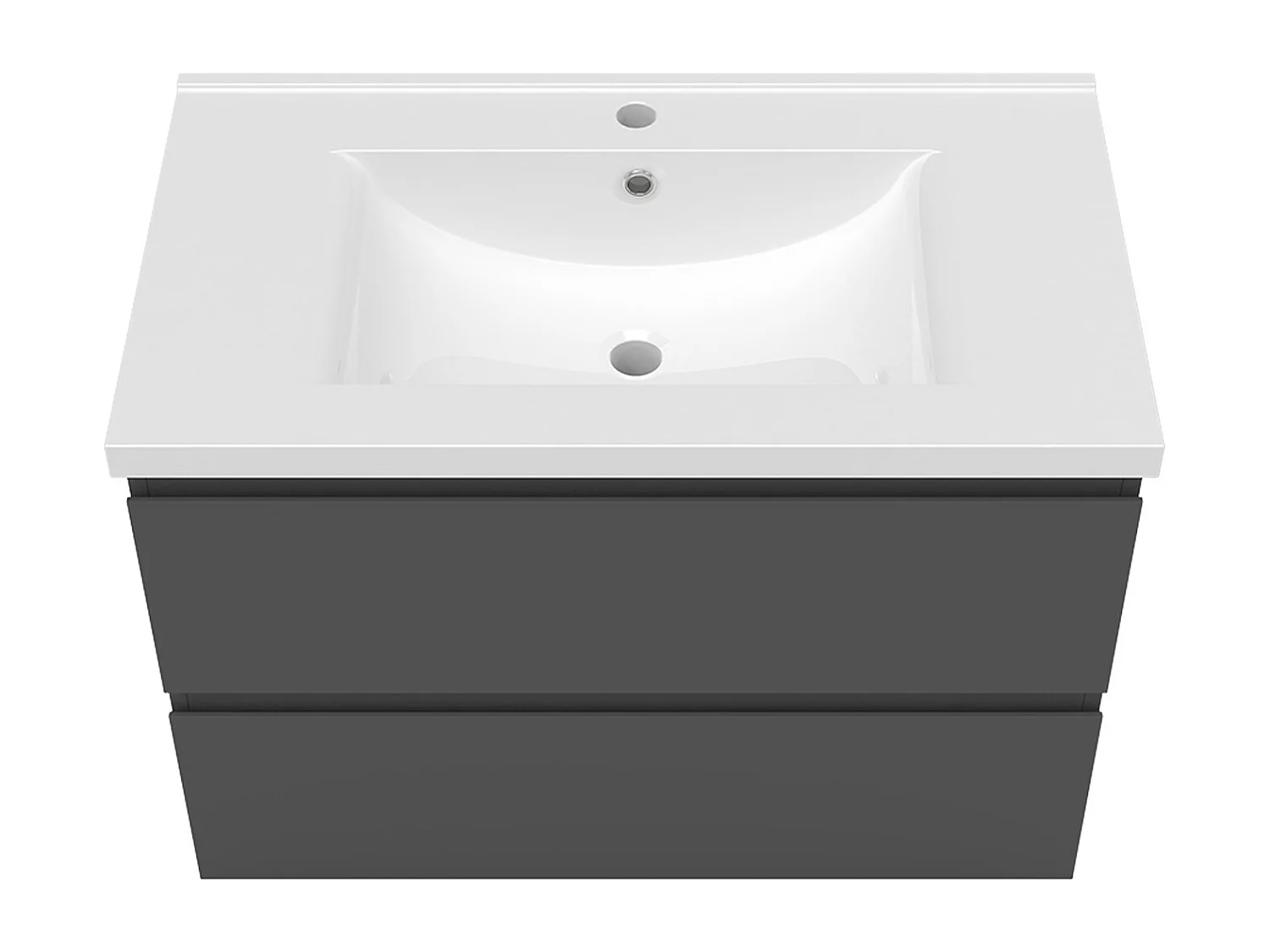 Ensemble meuble vasque L.79cm 2 tiroirs + lavabo + LED miroir rond 60cm,anthracite,aica design