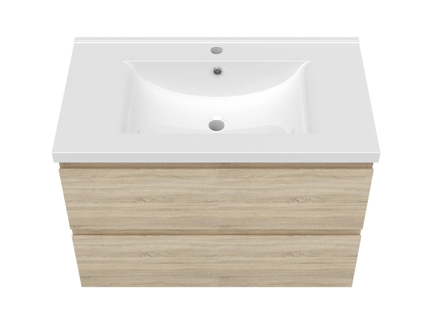 AICA Ensemble meuble de salle de bain Vasque L.79cm 2 tiroirs + lavabo + LED Miroir Rond 70cm, Chêne