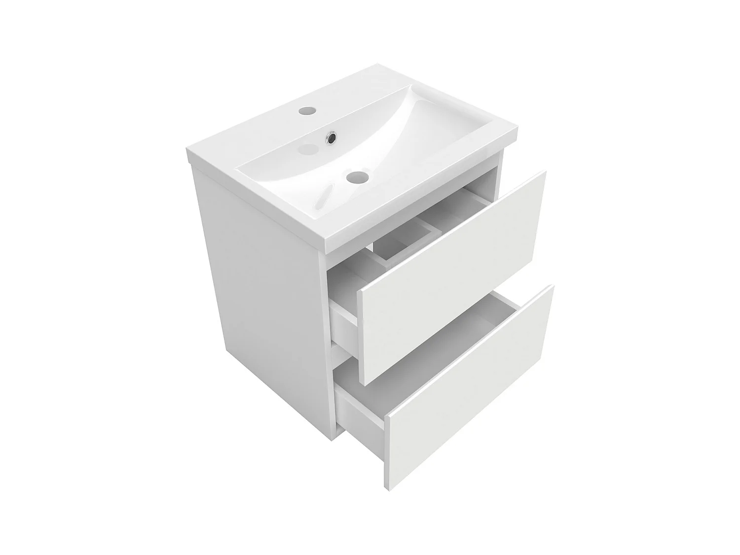 AICA Ensemble meuble de salle de bain Vasque L.50cm 2 tiroirs + lavabo + LED Miroir 60cm + 2*Colonne,Blanc