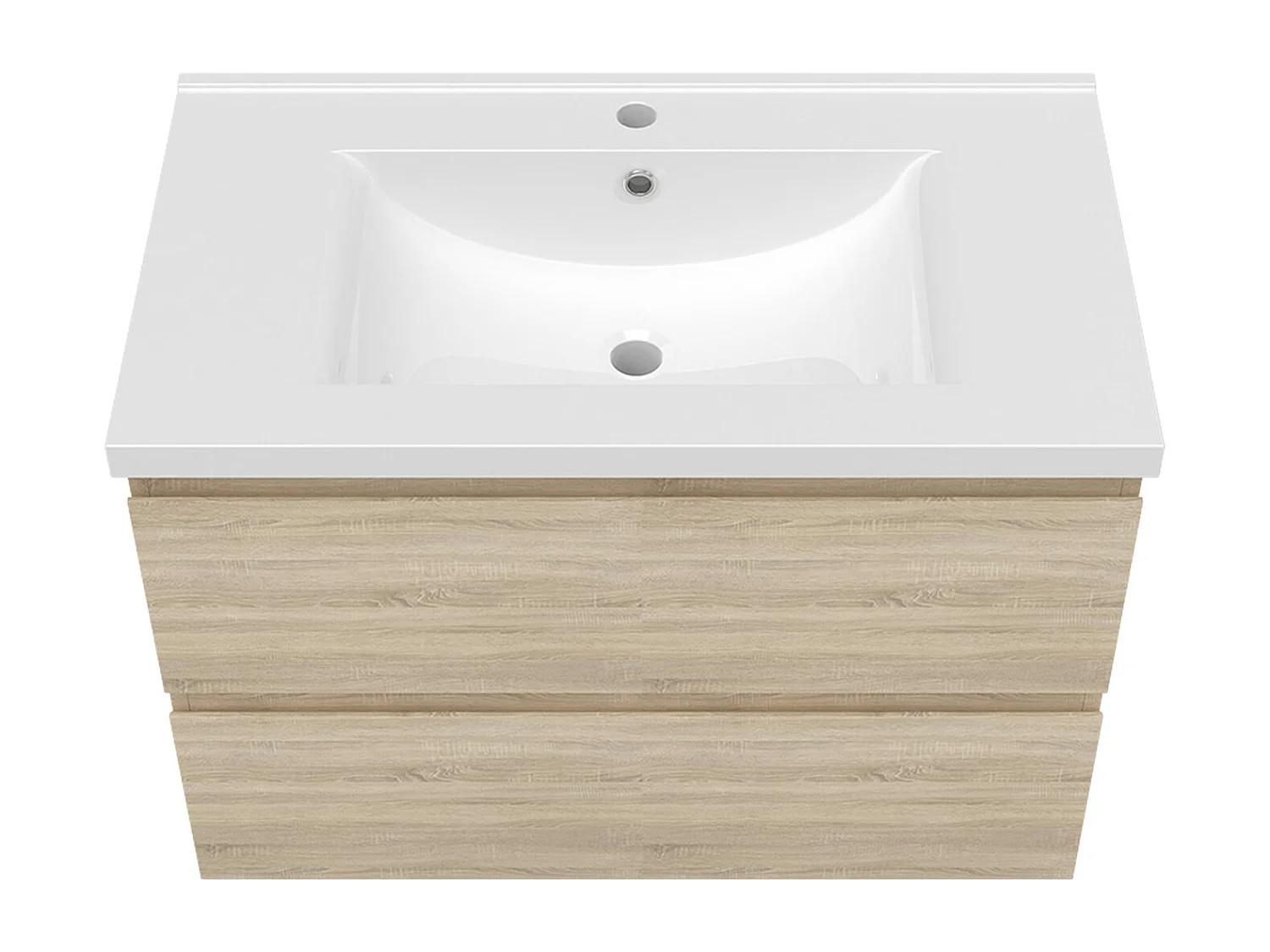 Ensemble meuble vasque L.79cm 2 tiroirs + lavabo + LED miroir rond 90cm,chêne，easy