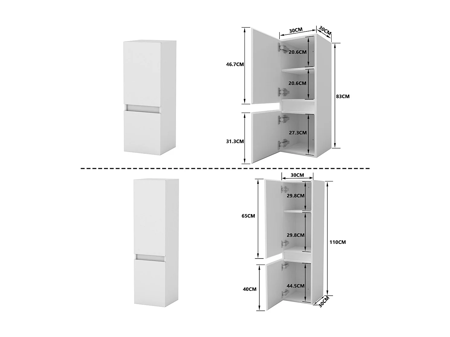 Ensemble meuble double vasque L.120cm 4 tiroirs + lavabo + 2*LED miroirs rond 60cm + 2*colonne,blanc