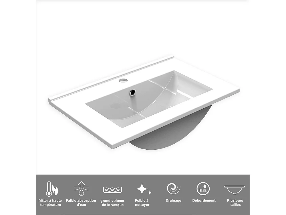 Ensemble meuble vasque L.60cm 2 tiroirs + lavabo + LED miroir rond 60cm + colonne C,chêne aica