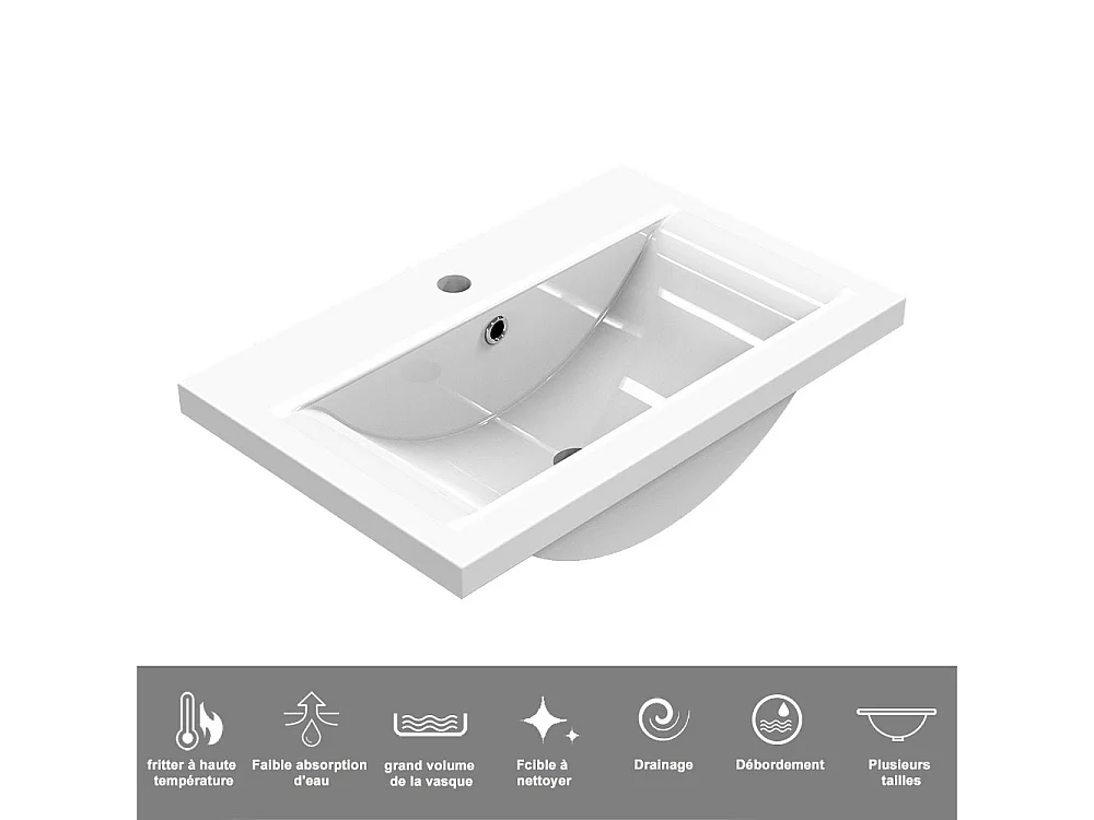 Ensemble meuble vasque L.50cm 2 tiroirs + lavabo + LED miroir rond 60cm + colonne,chêne,style