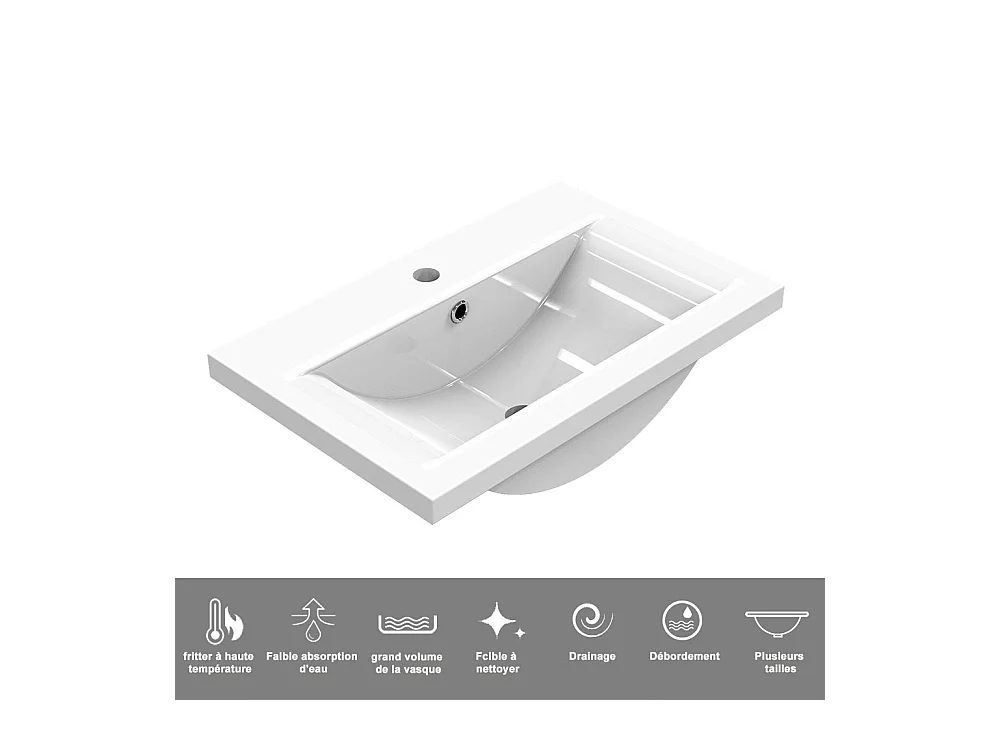 AICA Ensemble meuble de salle de bain Vasque L.50cm 2 tiroirs + lavabo + LED Miroir Rond 60cm + Colonne,Anthracite