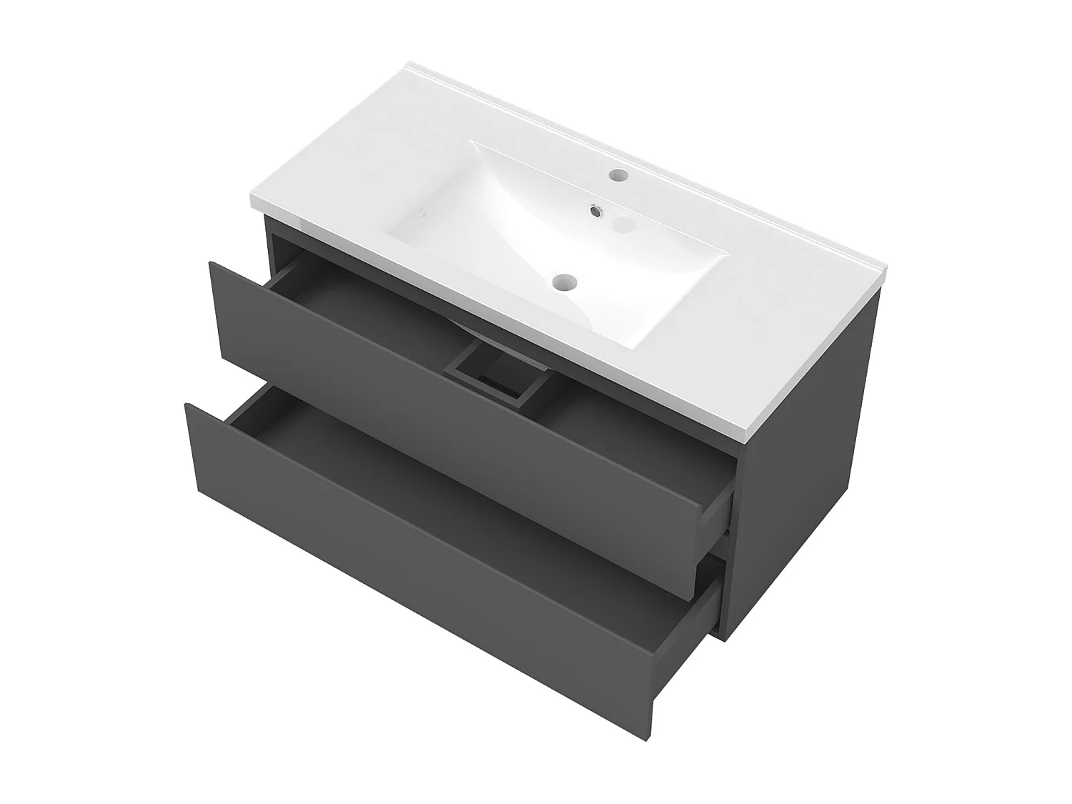Ensemble meuble vasque L.99cm 2 tiroirs + lavabo + LED miroir rond 90cm + colonne B,anthracite