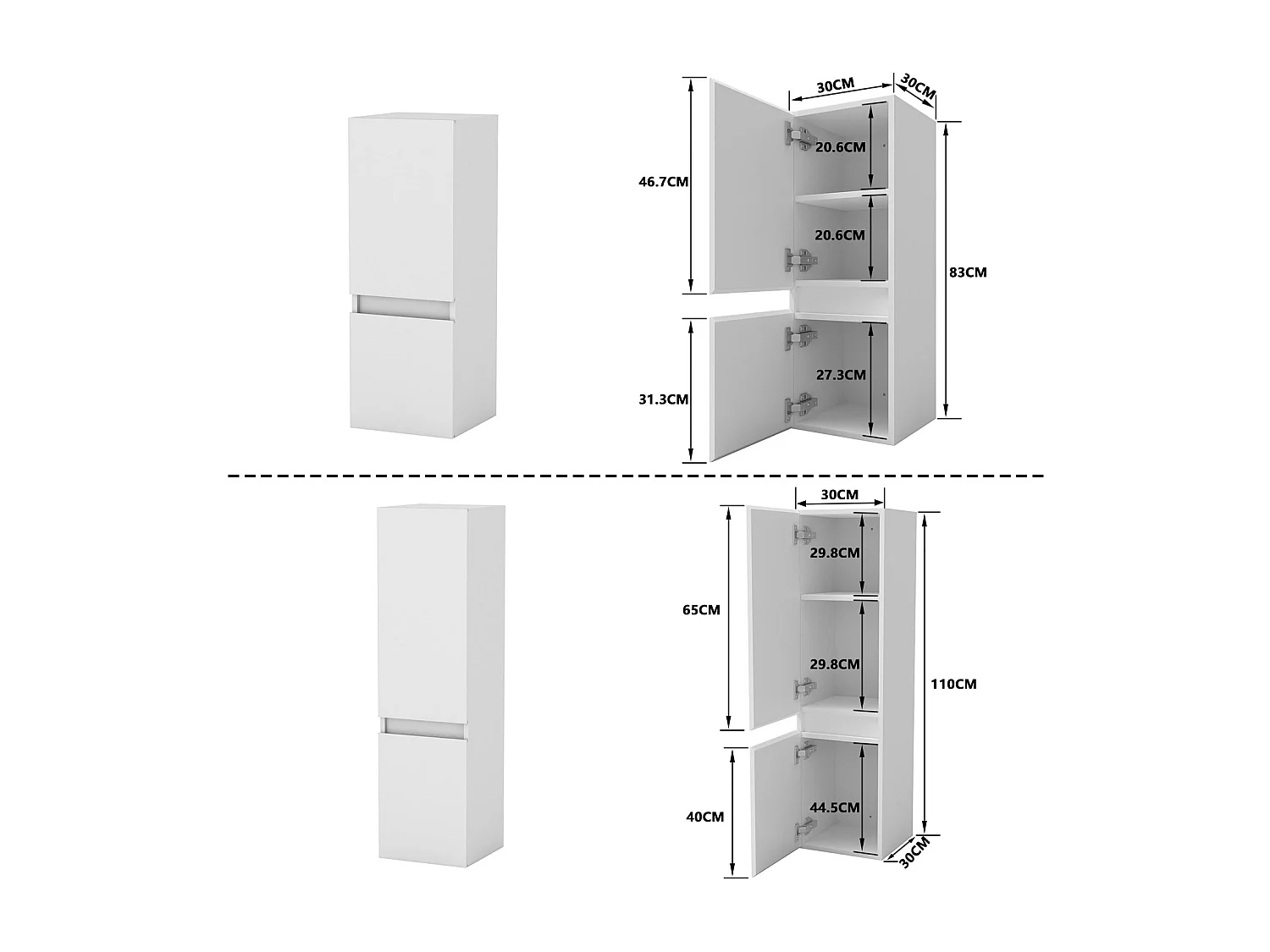 Ensemble meuble vasque L.50cm 2 tiroirs + lavabo + LED miroir 60cm + 2*colonne,blanc A