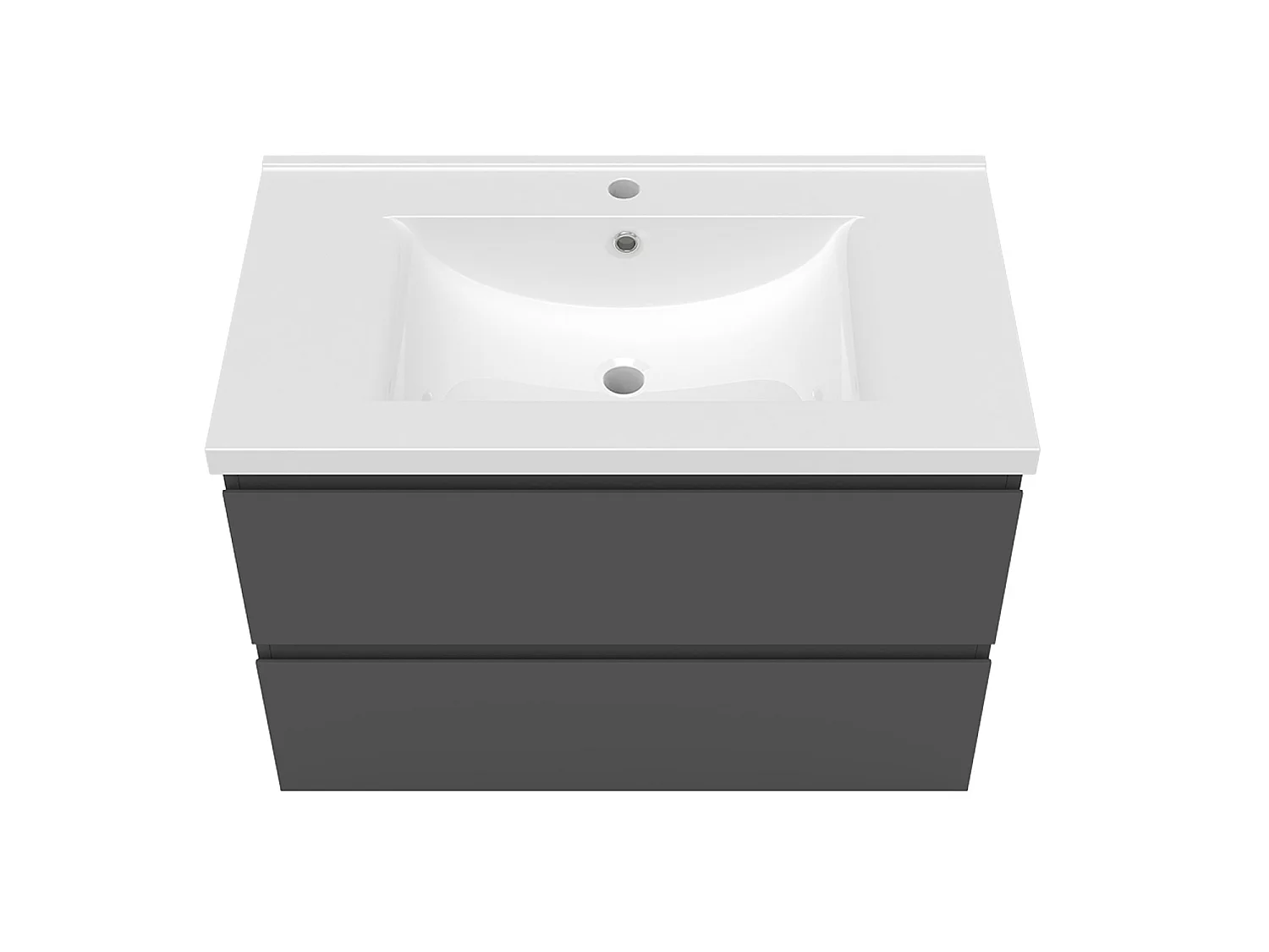 Ensemble meuble vasque L.79cm 2 tiroirs + lavabo + LED miroir rond 60cm,anthracite