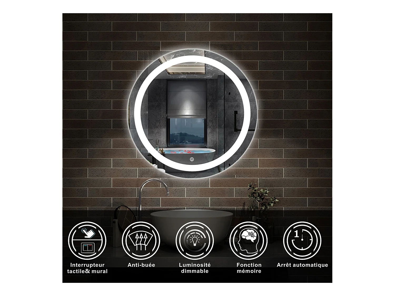 AICA Ensemble meuble de salle de bain Vasque 50cm + 2 tiroirs + lavabo + LED Miroir 60cm + 2*Colonne,Blanc