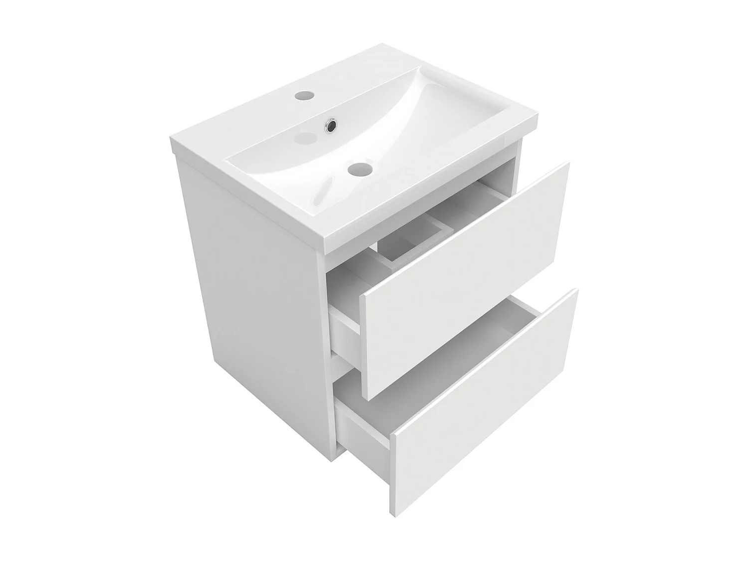 Ensemble meuble vasque L.50cm 2 tiroirs + lavabo + LED miroir rond 60cm + colonne,blanc,style