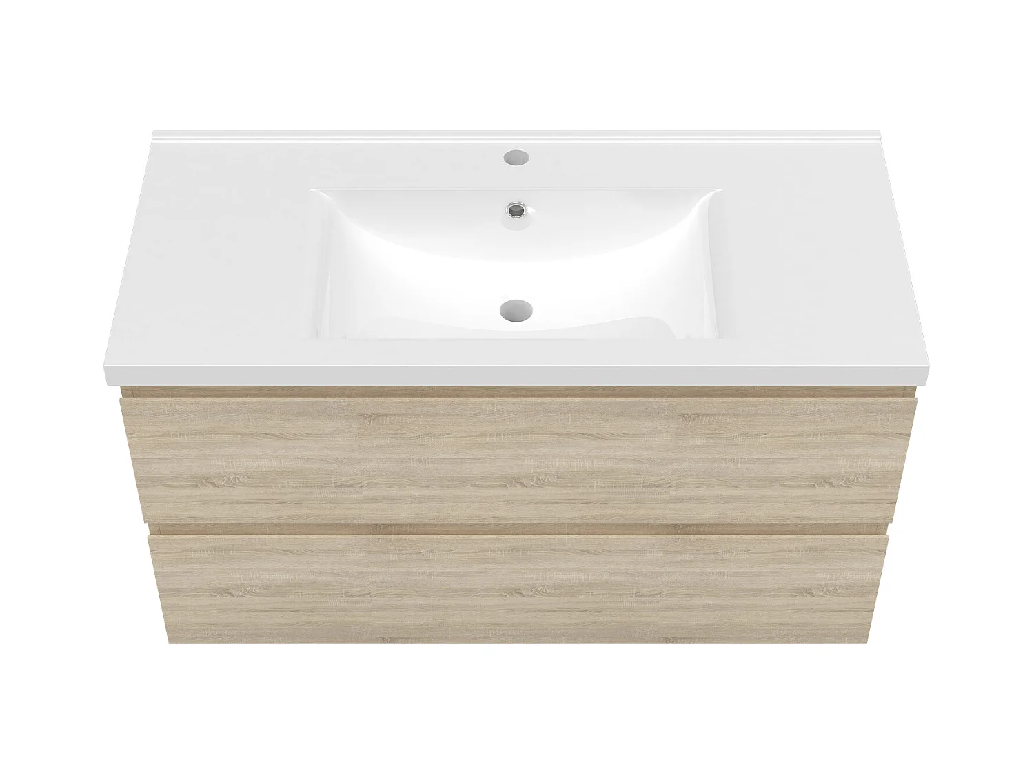 AICA Ensemble meuble de salle de bain Vasque L.99cm 2 tiroirs + lavabo + LED Miroir Rond 90cm, Chêne