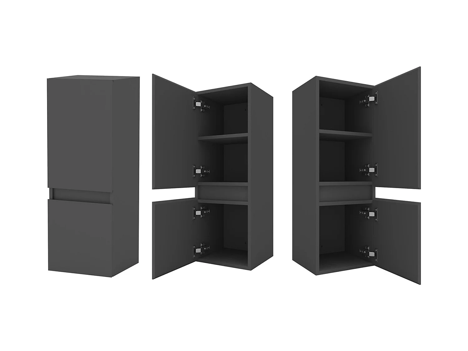 AICA Ensemble meuble de salle de bain Vasque L.99cm 2 tiroirs + lavabo + LED Miroir Rond 100cm + Colonne, Anthracite