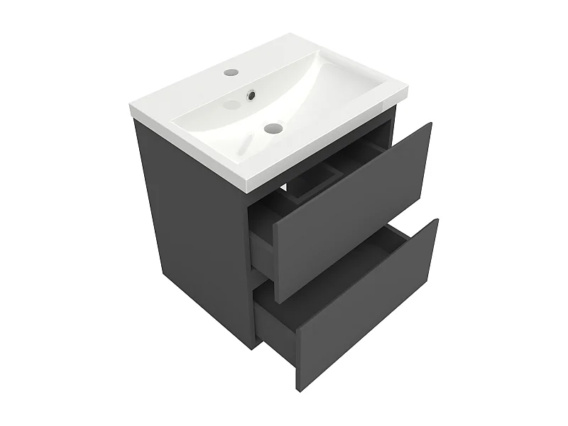 AICA Ensemble meuble de salle de bain Vasque 50cm + 2 tiroirs + lavabo + LED Miroir Rond 60cm + 2*Colonne,Anthracite