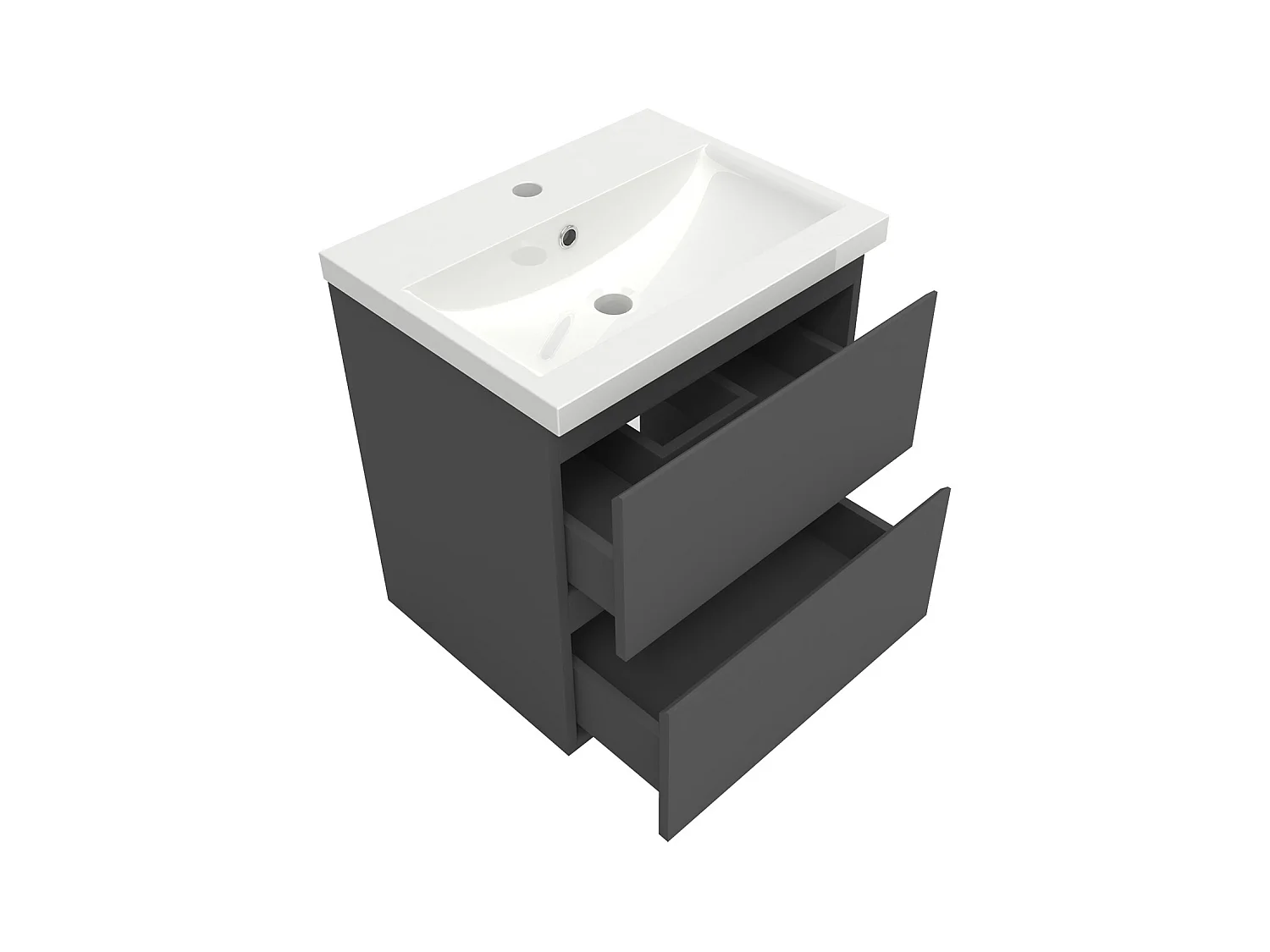 AICA Ensemble meuble de salle de bain Vasque 50cm avec 2 tiroirs + lavabo + LED Miroir Rond 60cm + Colonne, Anthracite