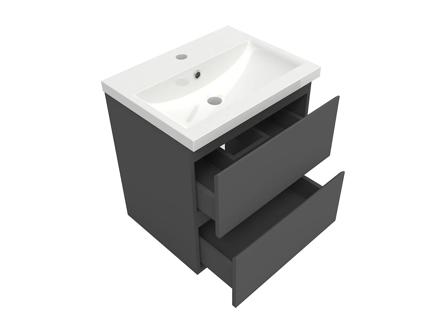Ensemble meuble vasque L.50cm 2 tiroirs + lavabo + LED miroir 60cm + 2*colonne,anthracite