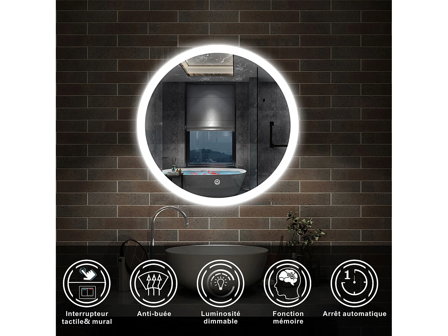 Ensemble meuble vasque L.50cm 2 tiroirs + lavabo + LED miroir 60cm + 2*colonne,anthracite