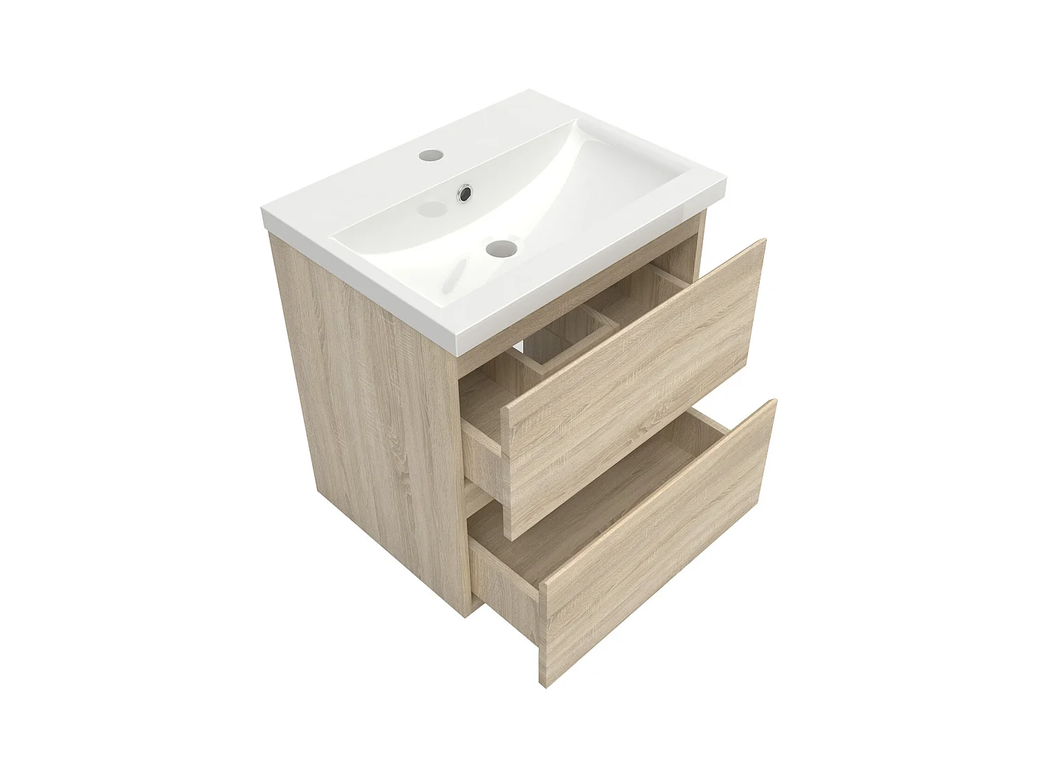AICA Ensemble meuble de salle de bain Vasque 50cm + 2 tiroirs + lavabo + LED Miroir Rond 60cm + Colonne,Chêne