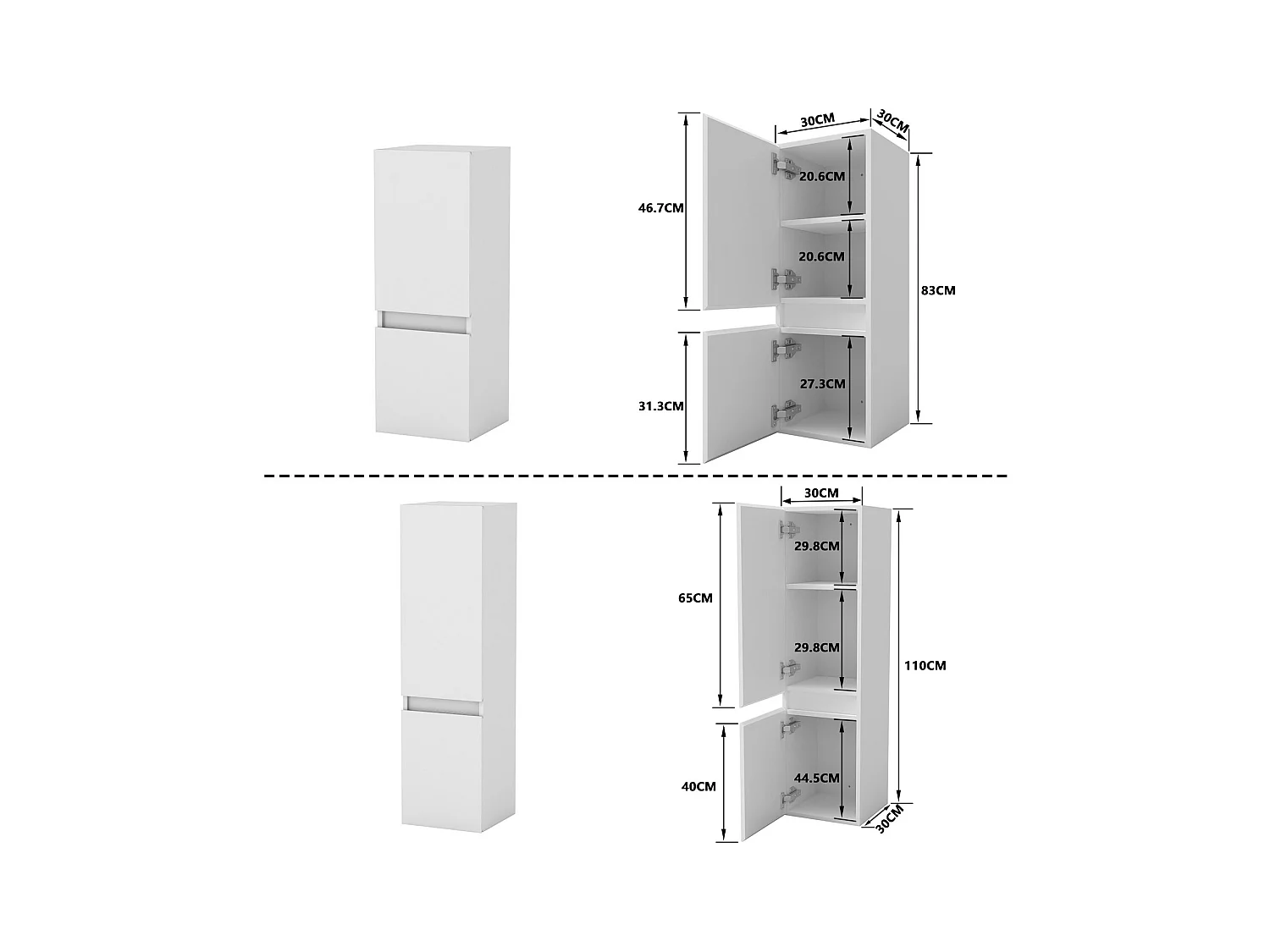 AICA Ensemble meuble de salle de bain Vasque 60cm + 2 tiroirs + lavabo + LED Miroir 60cm + 2*Colonne,Blanc