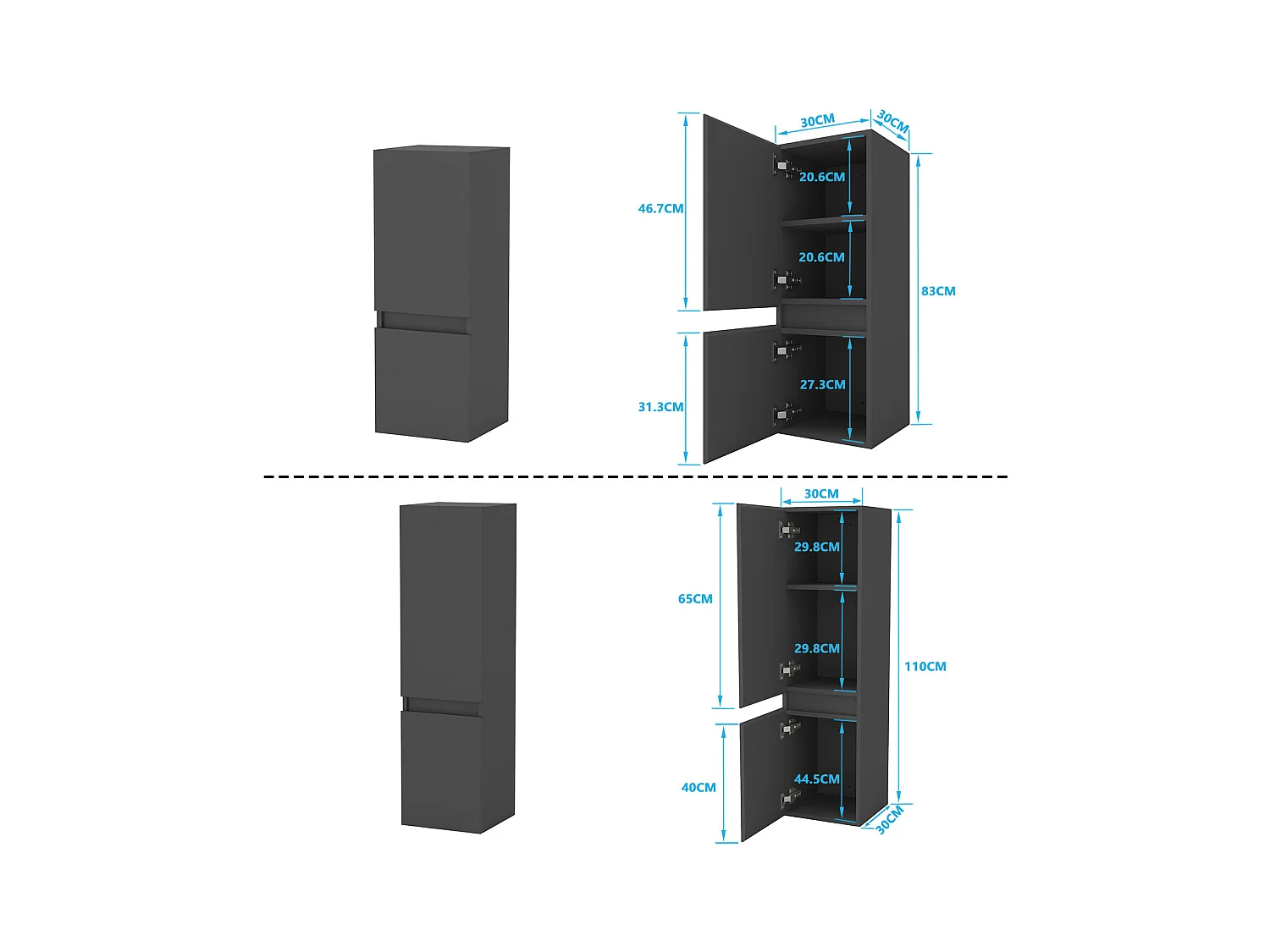 AICA Ensemble meuble de salle de bain Vasque 50cm avec 2 tiroirs + lavabo + LED Miroir Rond 60cm + 2*Colonne, Blanc