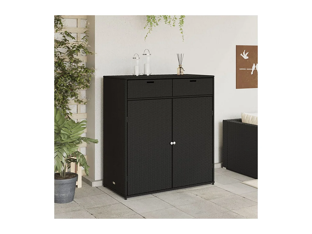 Annemarie  Armario de almacenaje de jardín ratán PE negro 105x55x113 cm