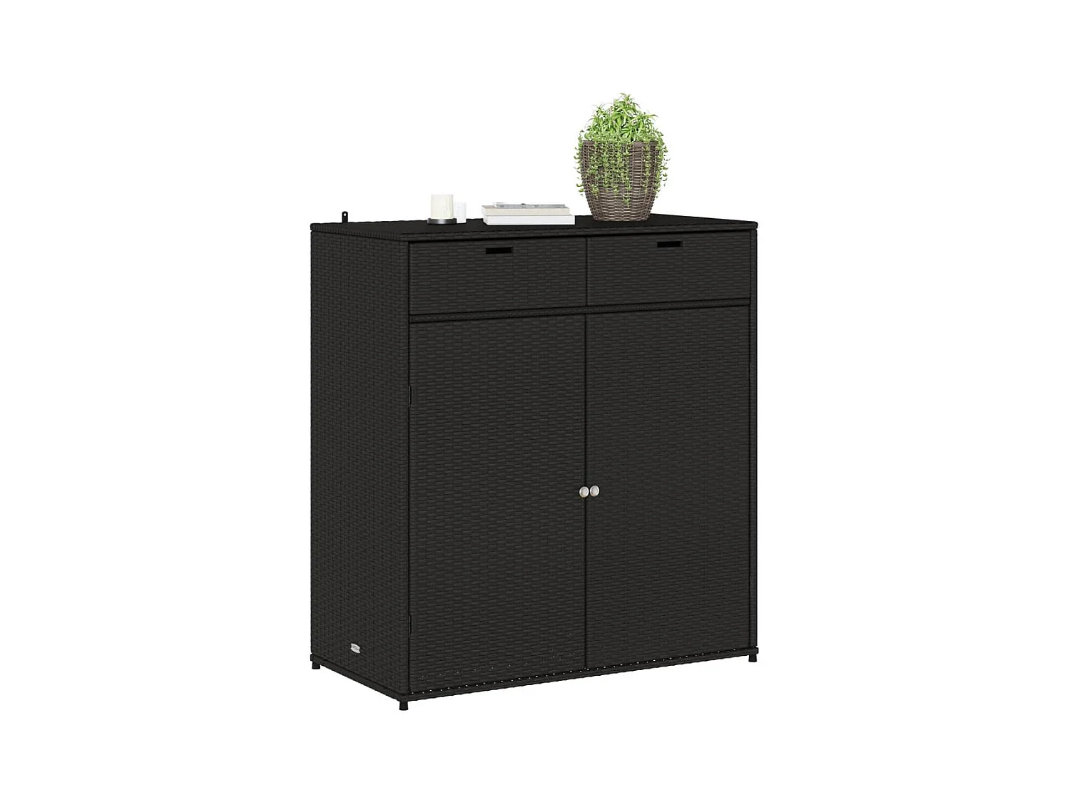 Annemarie  Armario de almacenaje de jardín ratán PE negro 105x55x113 cm