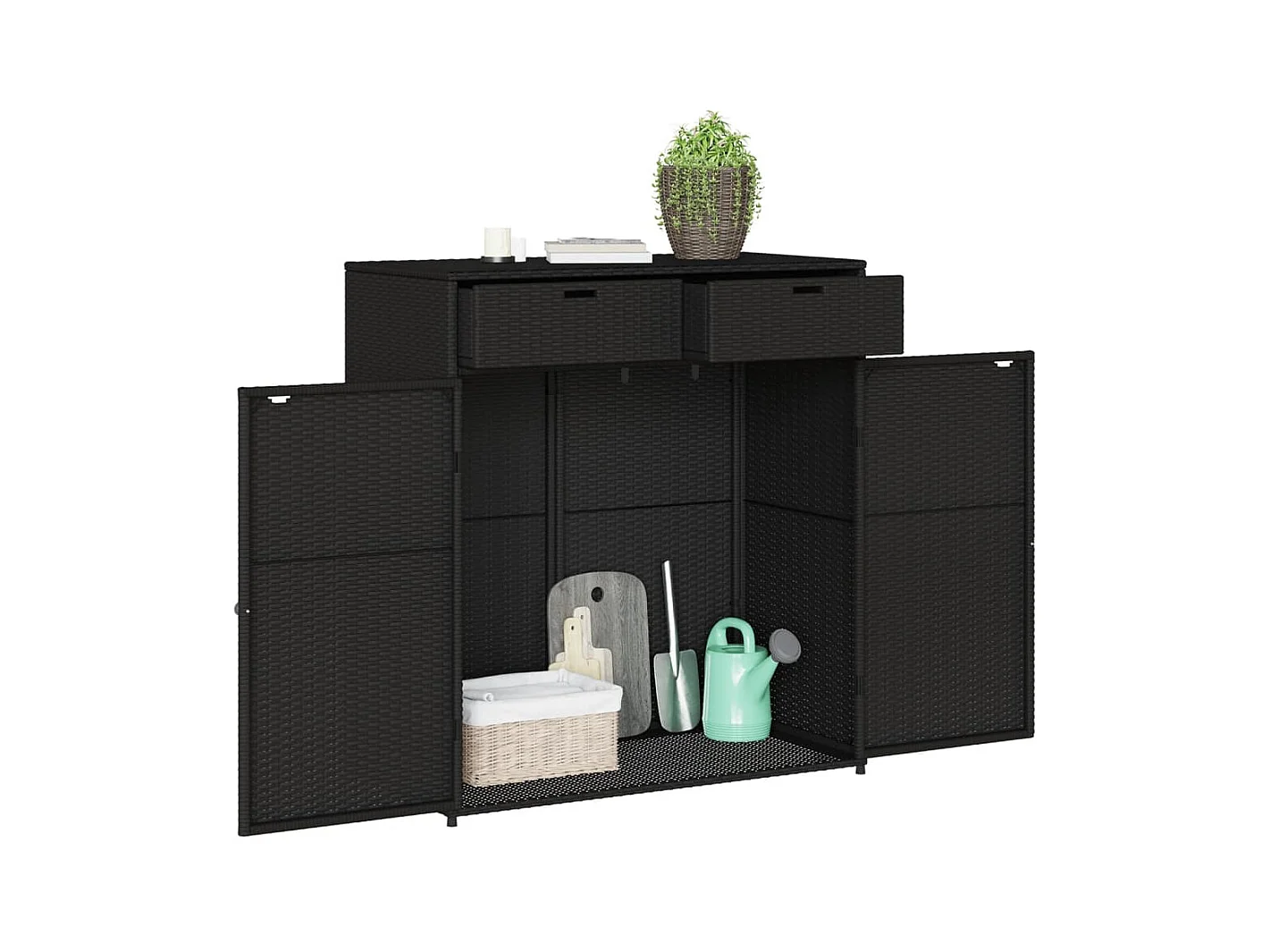 Annemarie  Armario de almacenaje de jardín ratán PE negro 105x55x113 cm