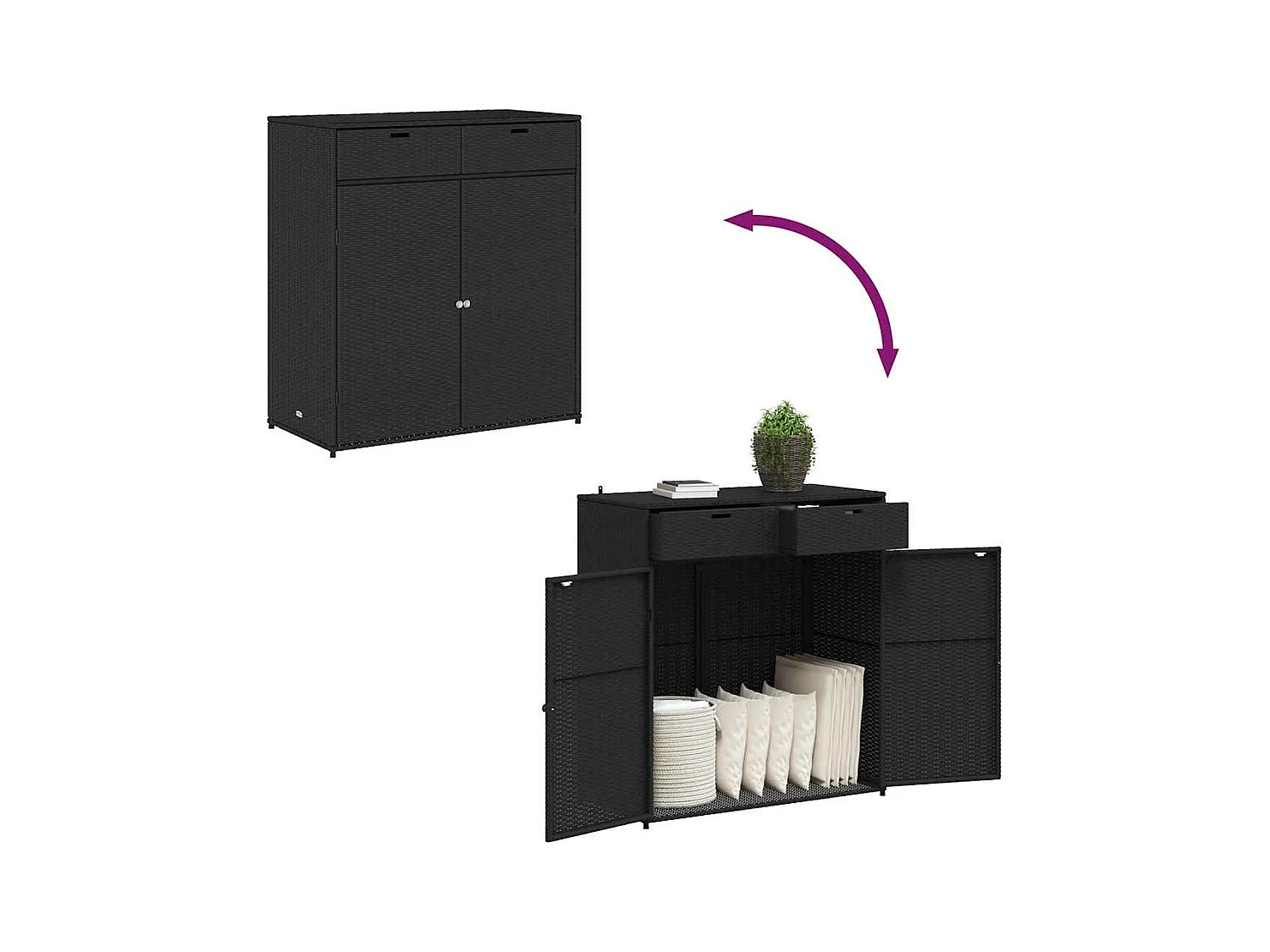 Annemarie  Armario de almacenaje de jardín ratán PE negro 105x55x113 cm