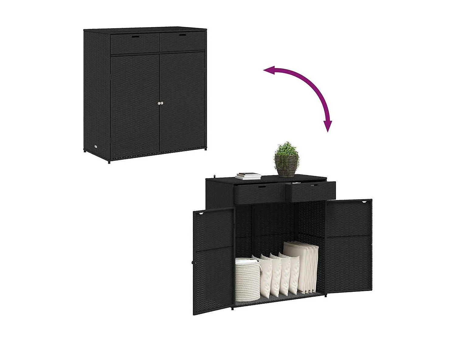 Annemarie  Armoire de rangement de jardin noir 105x55x113cm résine tressée