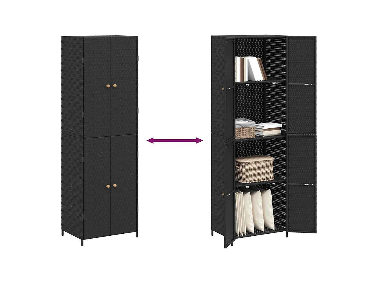 Zane Scott  Armoire de rangement de jardin Noir 59x40x180 cm Résine tressée