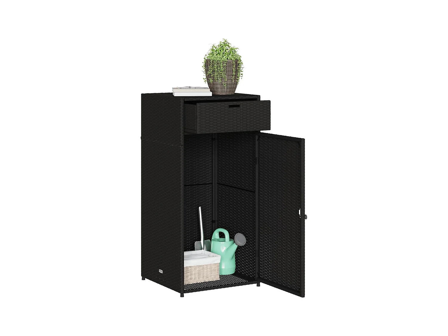 Annemarie  Armario de almacenaje de jardín ratán PE negro 55x55x111 cm