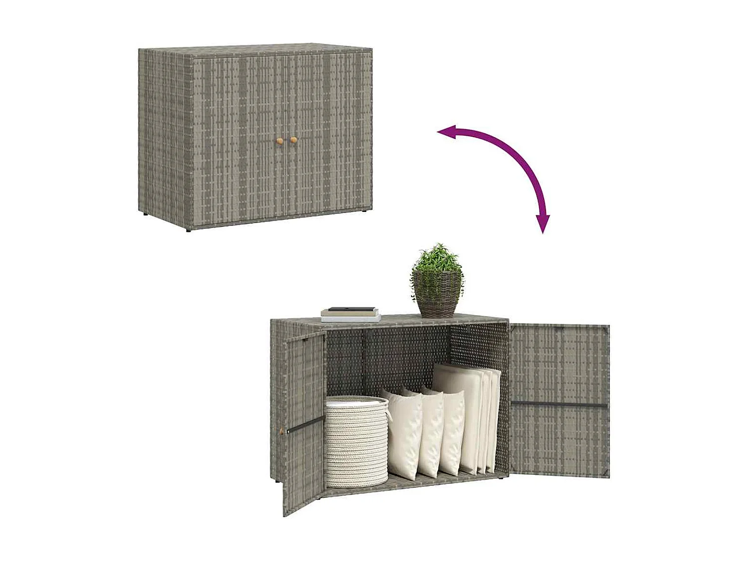 Herber  Armoire de rangement jardin Gris 100x55,5x80 cm Résine tressée