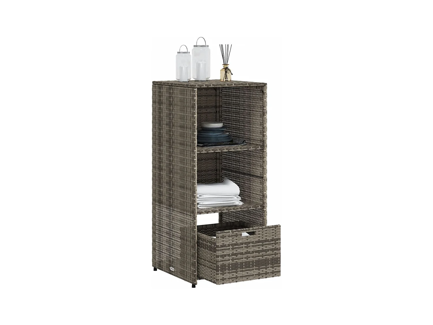 Ylira  Armario de almacenaje de jardín ratán PE gris 50x55x115 cm