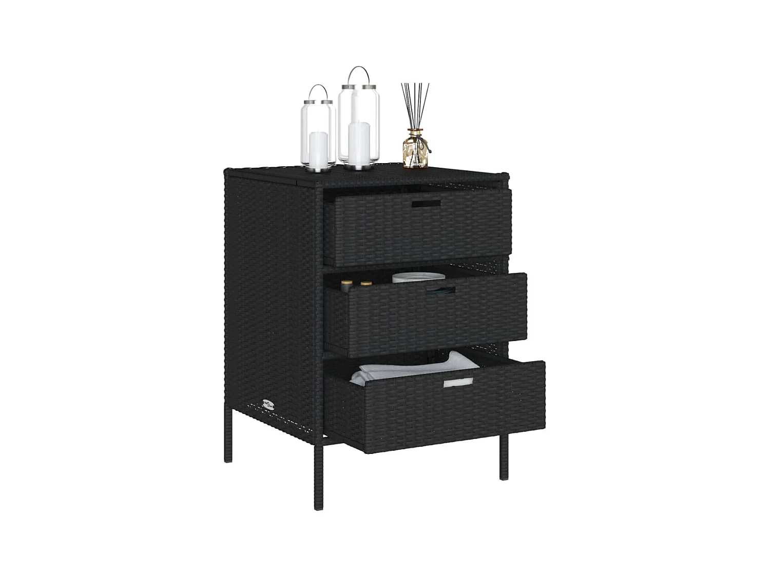 Holiday  Armario de almacenaje de jardín ratán PE negro 55x59x80 cm