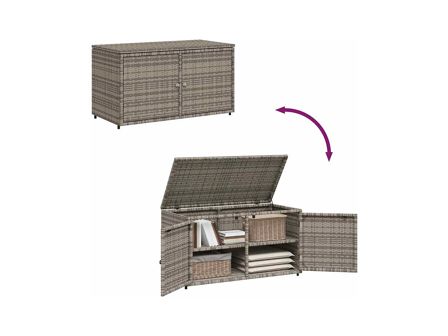 Zandar  Armario de almacenaje de jardín ratán PE gris 110x55x60,5 cm