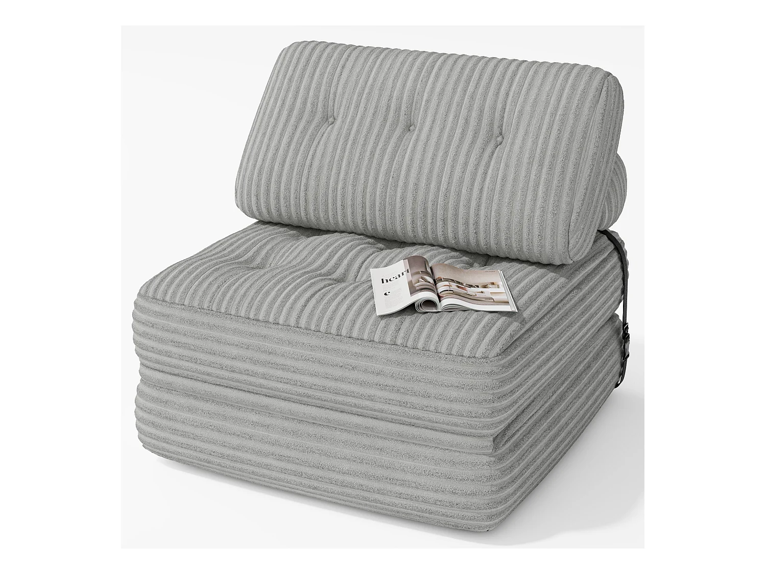 Canapé Convertible Fauteuil Lit 1 Place Dossier Sans Installation Gris clair Velours Côtelé 85x85cm