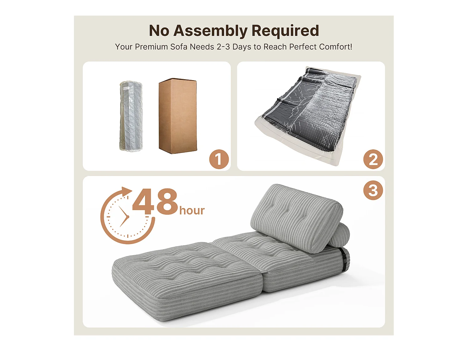 Canapé Convertible Fauteuil Lit 1 Place Dossier Sans Installation Gris clair Velours Côtelé 85x85cm