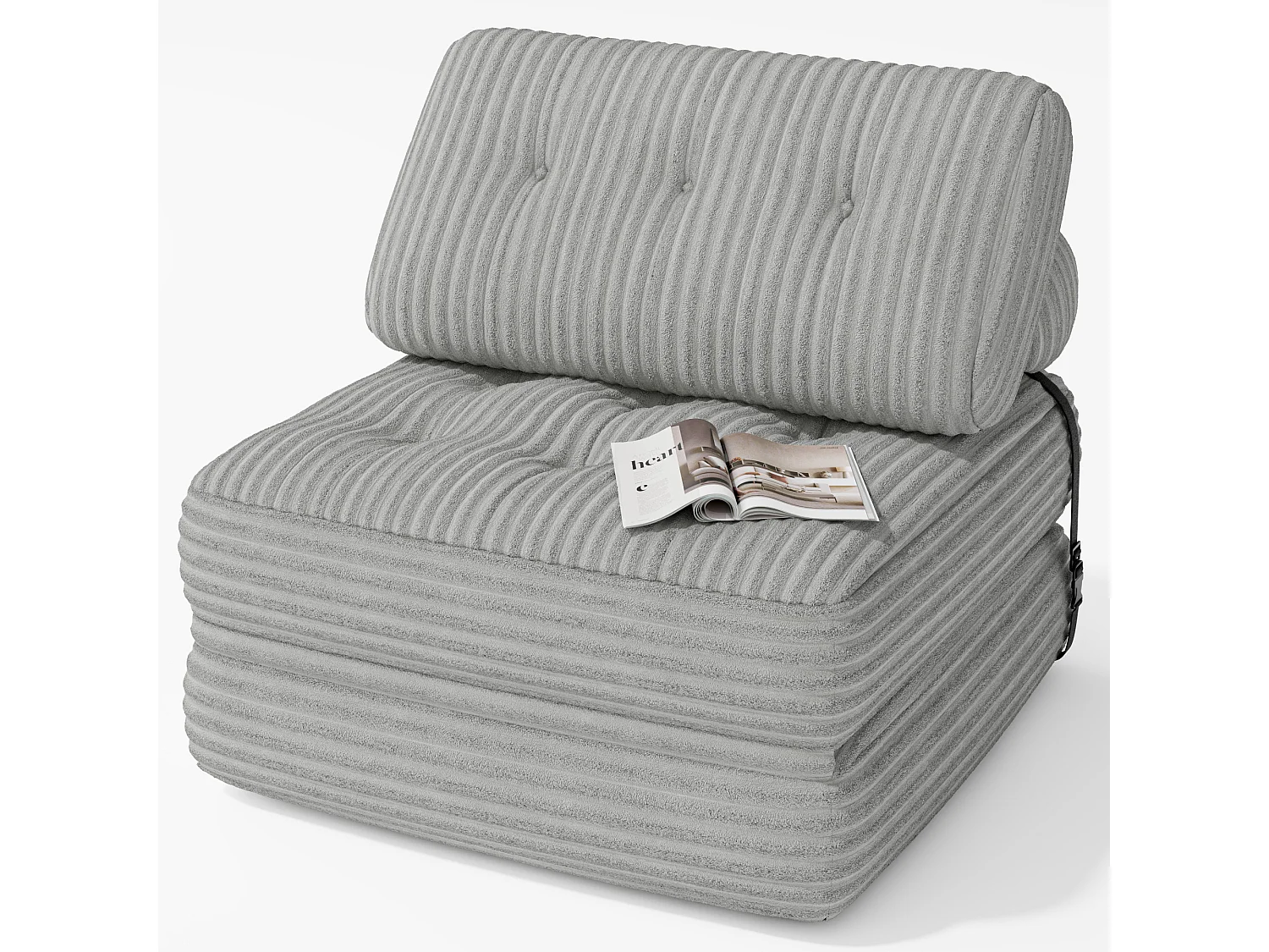 Canapé Convertible Fauteuil Lit 1 Place Dossier Sans Installation Gris clair Velours Côtelé 85x85cm