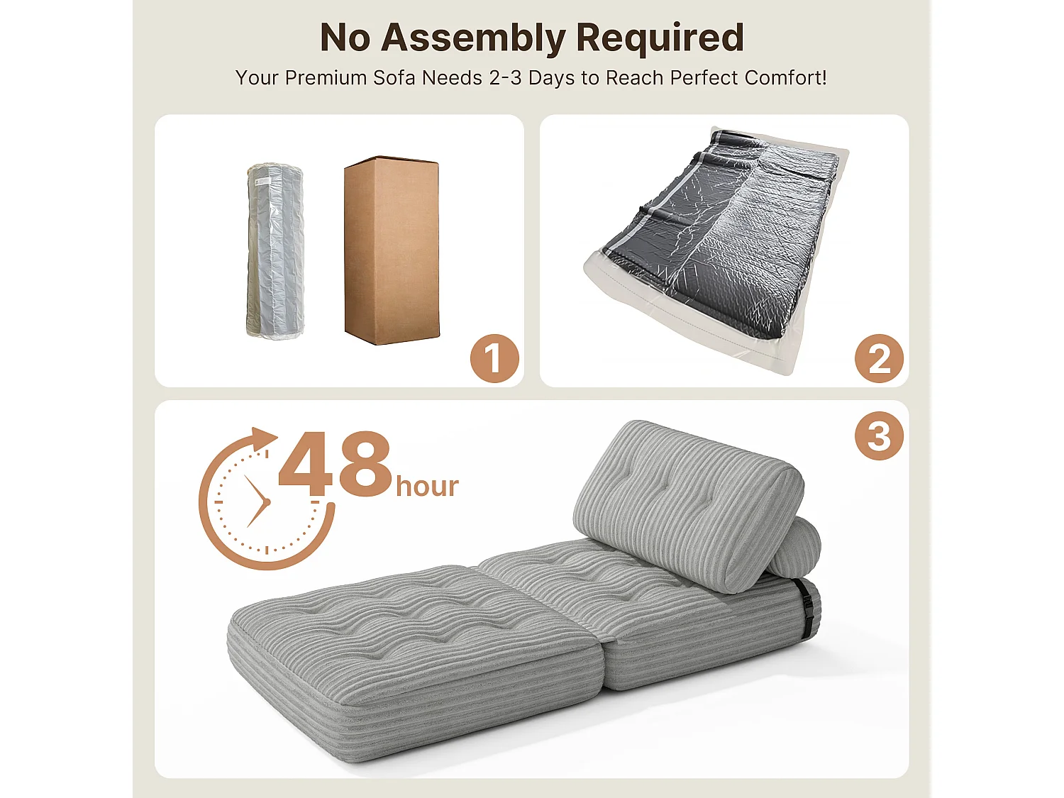 Canapé Convertible Fauteuil Lit 1 Place Dossier Sans Installation Gris clair Velours Côtelé 85x85cm