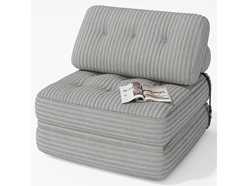 Canapé Convertible Fauteuil Lit 1 Place Dossier Sans Installation Gris clair Velours Côtelé 85x85cm