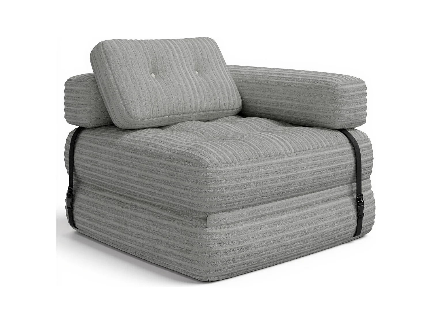 Canapé Convertible Fauteuil Lit 1 Place en L Gris clair Velours Côtelé Longue Coussin 85 x 85 cm