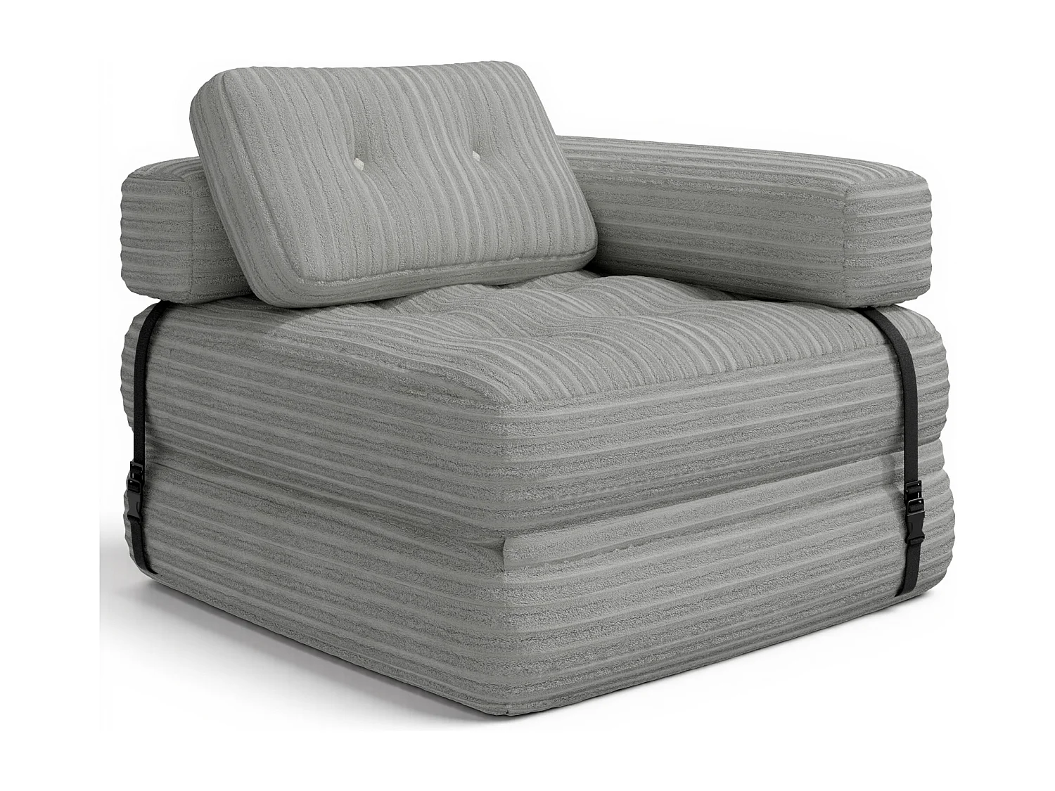 Canapé Convertible Fauteuil Lit 1 Place en L Gris clair Velours Côtelé Longue Coussin 85 x 85 cm