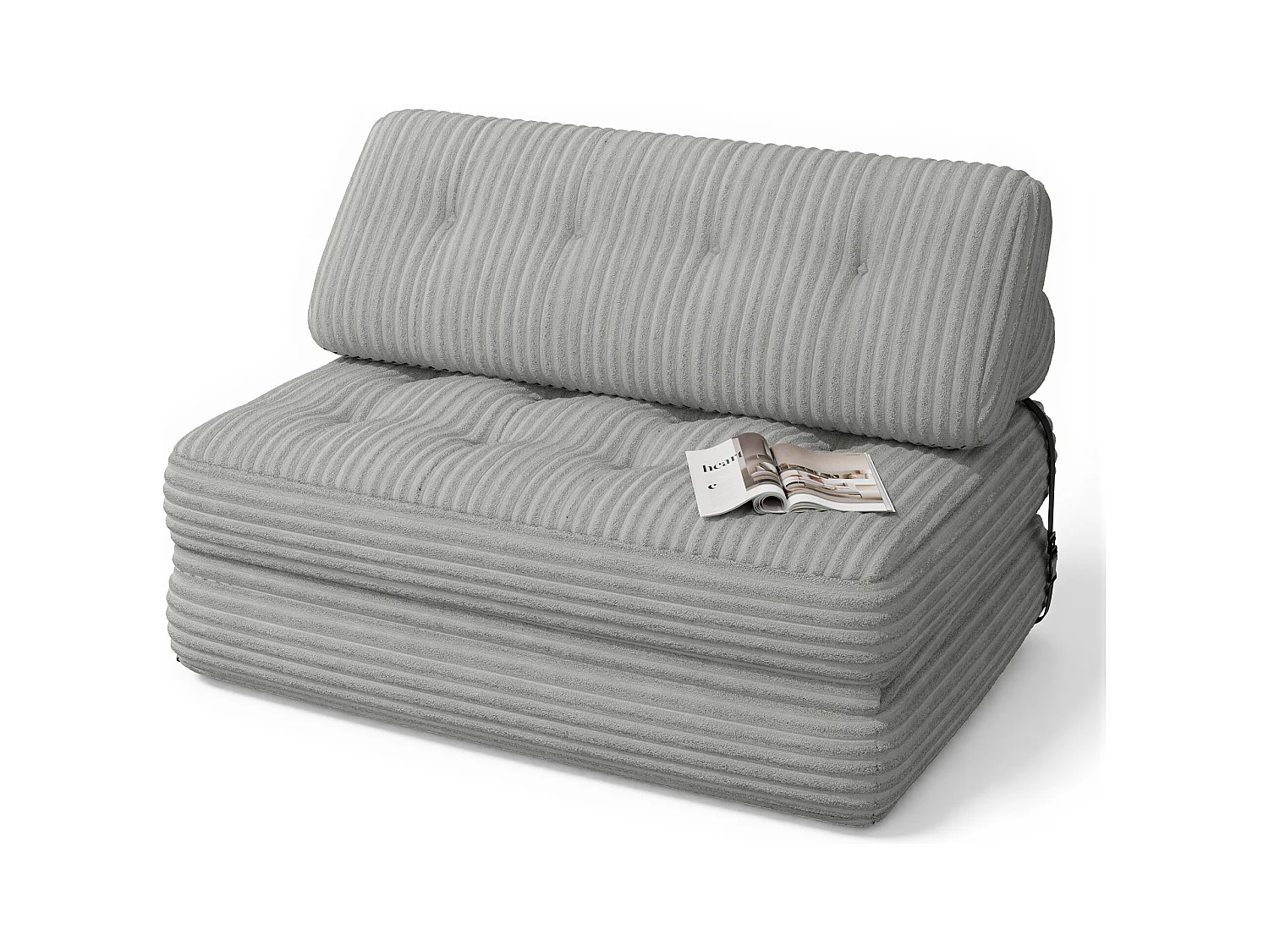 Canapé Convertible Fauteuil Lit 2 Place Dossier Gris clair Velours Côtelé  Longue Coussin 130x90cm