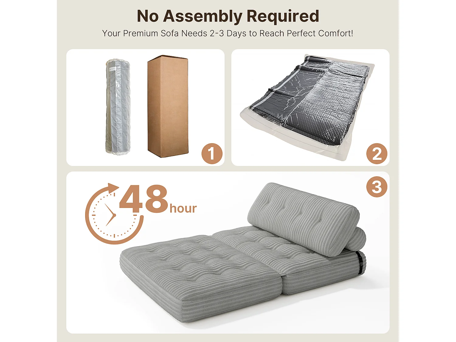 Canapé Convertible Fauteuil Lit 2 Place Dossier Gris clair Velours Côtelé  Longue Coussin 130x90cm