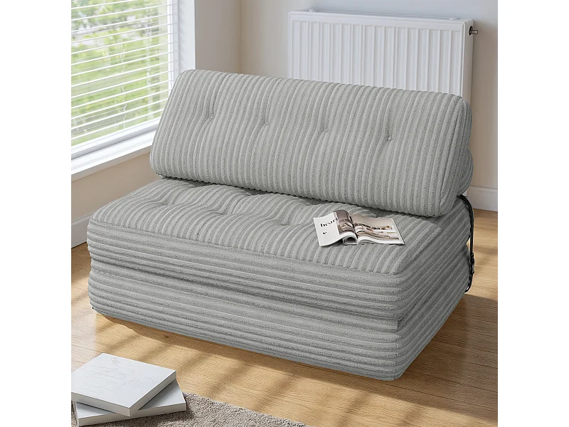 Canapé Convertible Fauteuil Lit 2 Place Dossier Gris clair Velours Côtelé  Longue Coussin 130x90cm